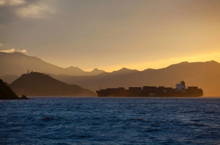 ship at sunset