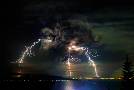 lightning over water
